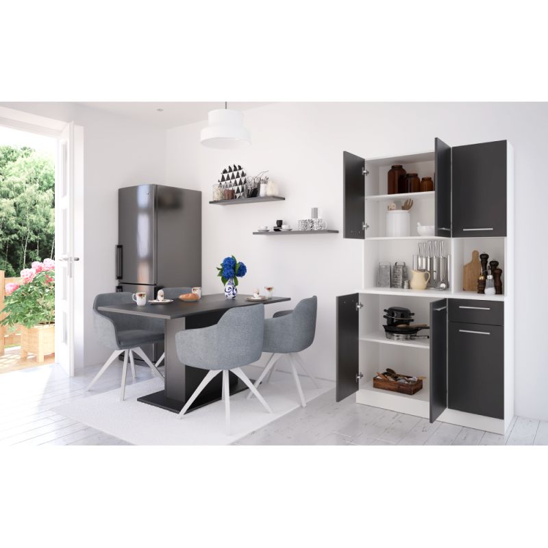 Šesťdverový kredenec, biela-čierna