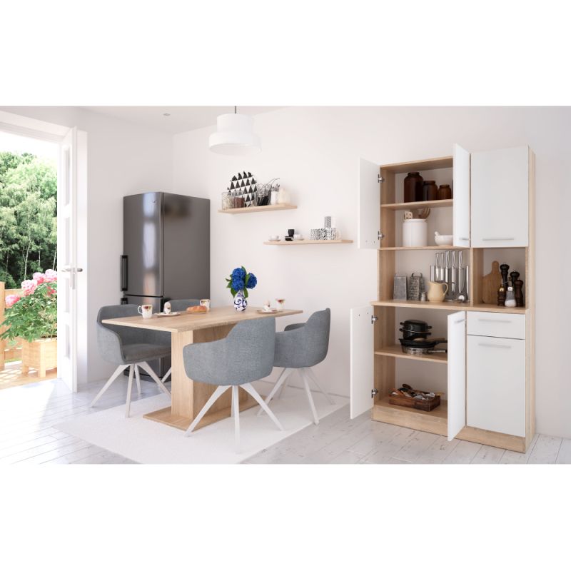 Šesťdverový kredenec, dub sonoma-biela