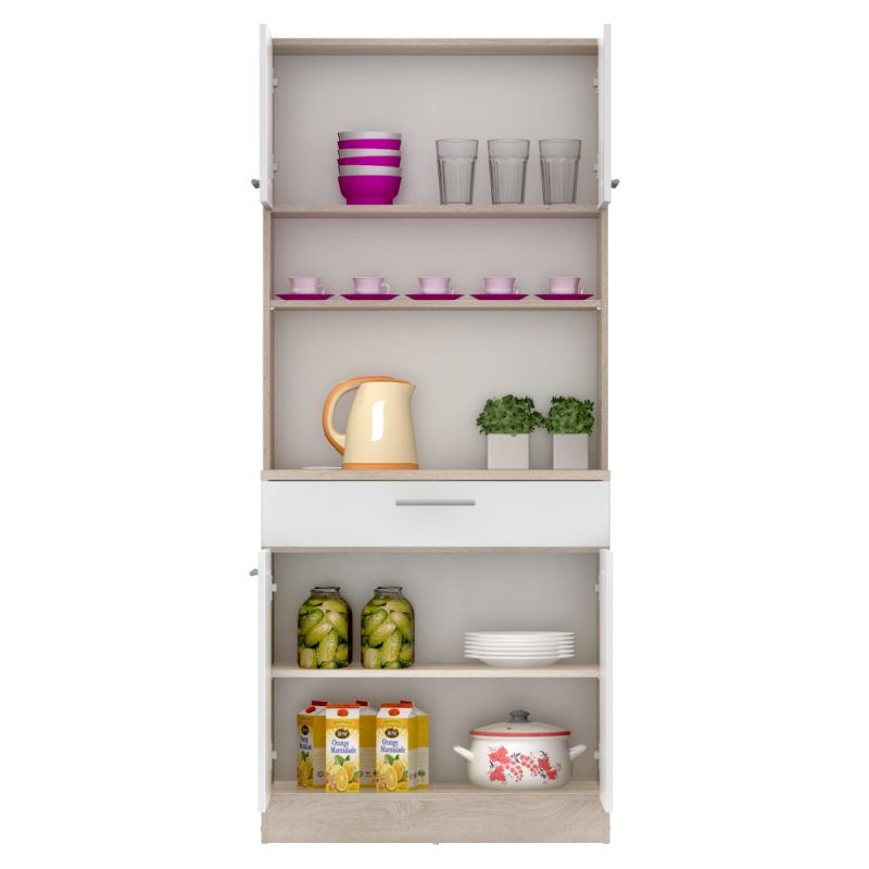 Štvordverový kredenec, dub sonoma-biela