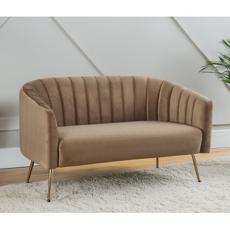 Dizajnový 2-sed, hnedá Velvet látka-gold chróm zlatý