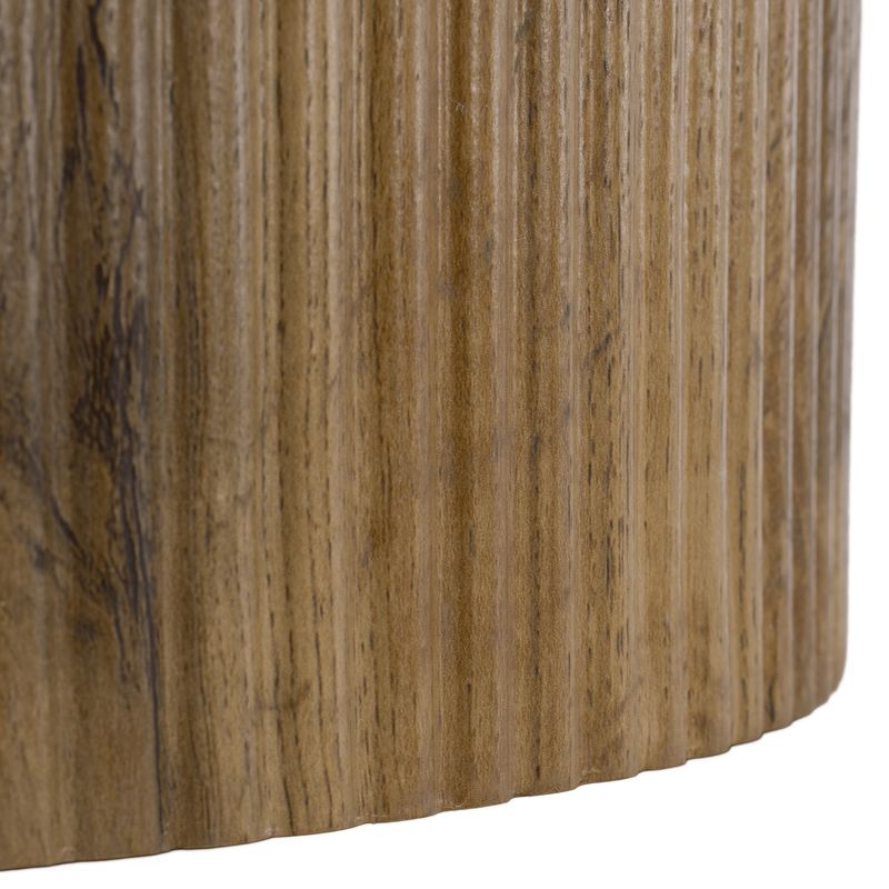 Originálny okrúhly konferenčný stolík, MDF vo farbe dub, priemer 80