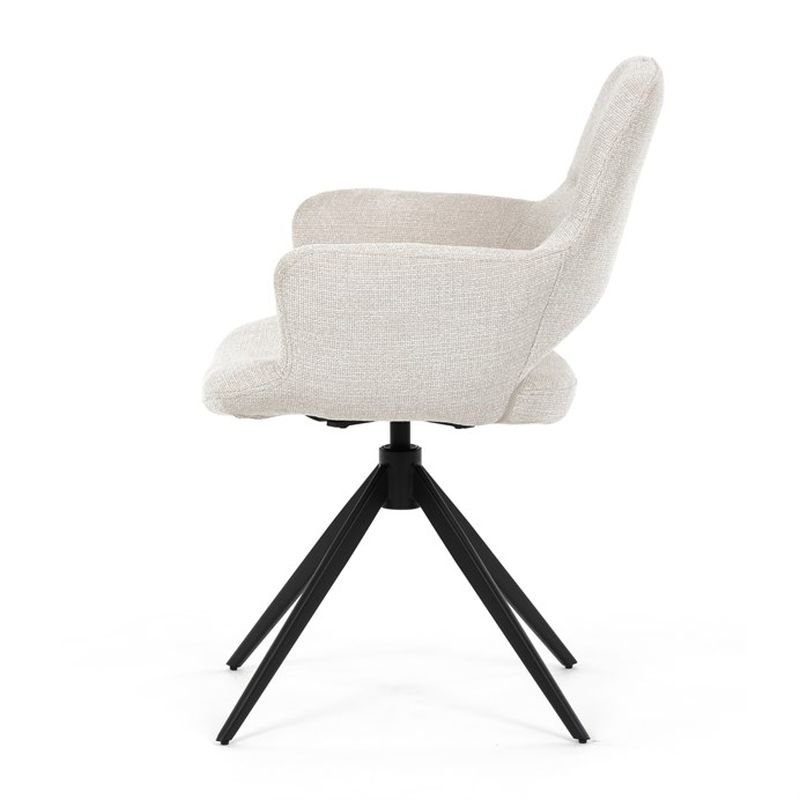 Elegantná jedálenská stolička v krémovej farbe, čierny kov