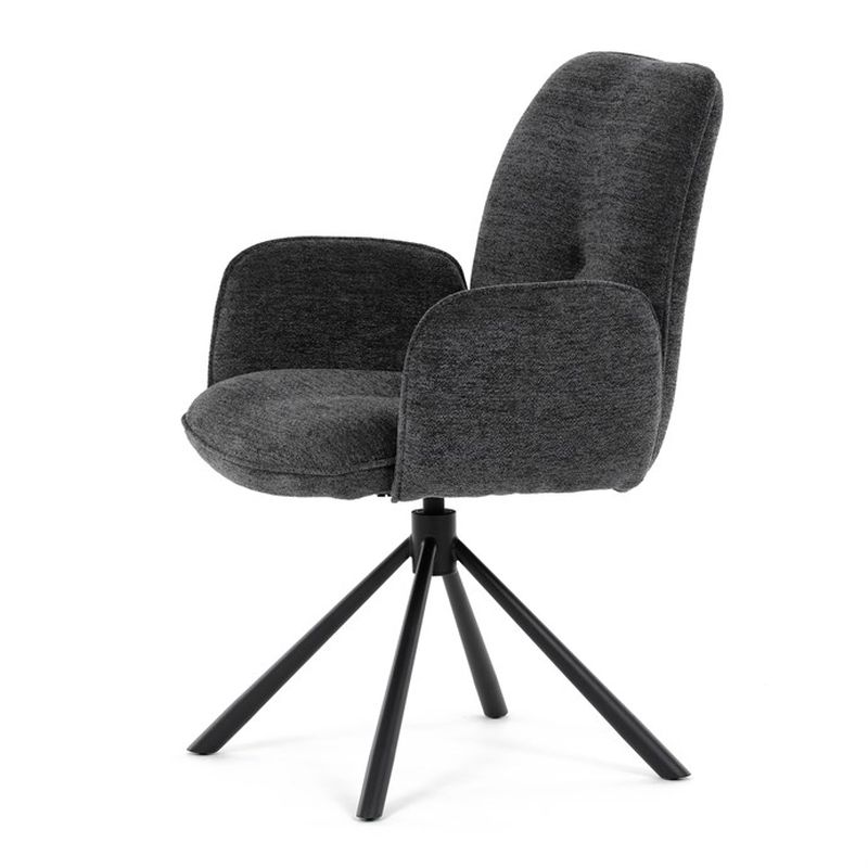 Elegantná jedálenská stolička, antracitová hladká látka, čierny kov