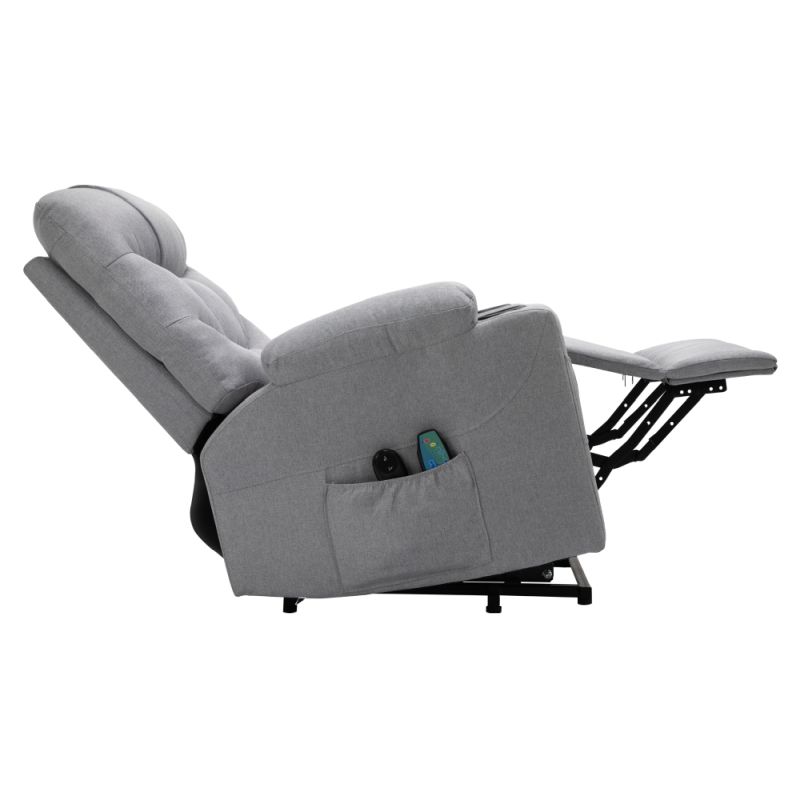 Masážne elektrické relaxačné polohovacie kreslo s podnožou svetlosivé