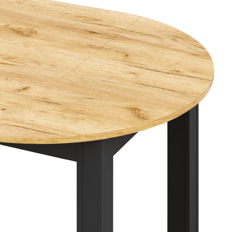 Jedálenský okrúhly rozkladací stôl, dub craft zlatý-čierna, 103-142