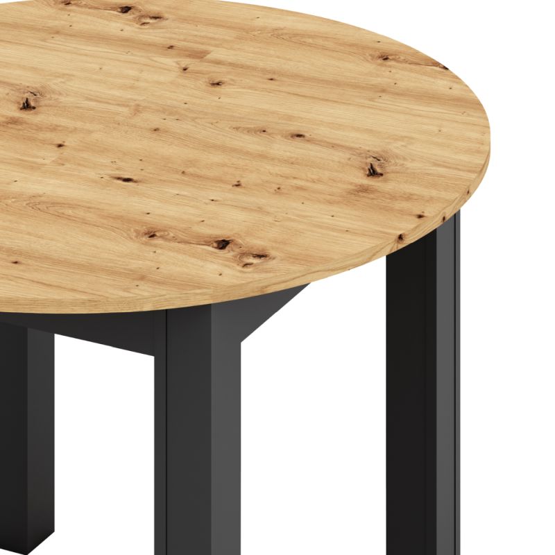 Jedálenský okrúhly rozkladací stôl, dub artisan-čierna, 103-142