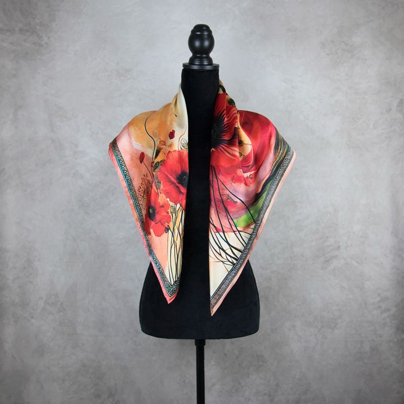 Módna hodvábna šatka MAK VLČÍ - ČERVENÝ, 90 x 90cm