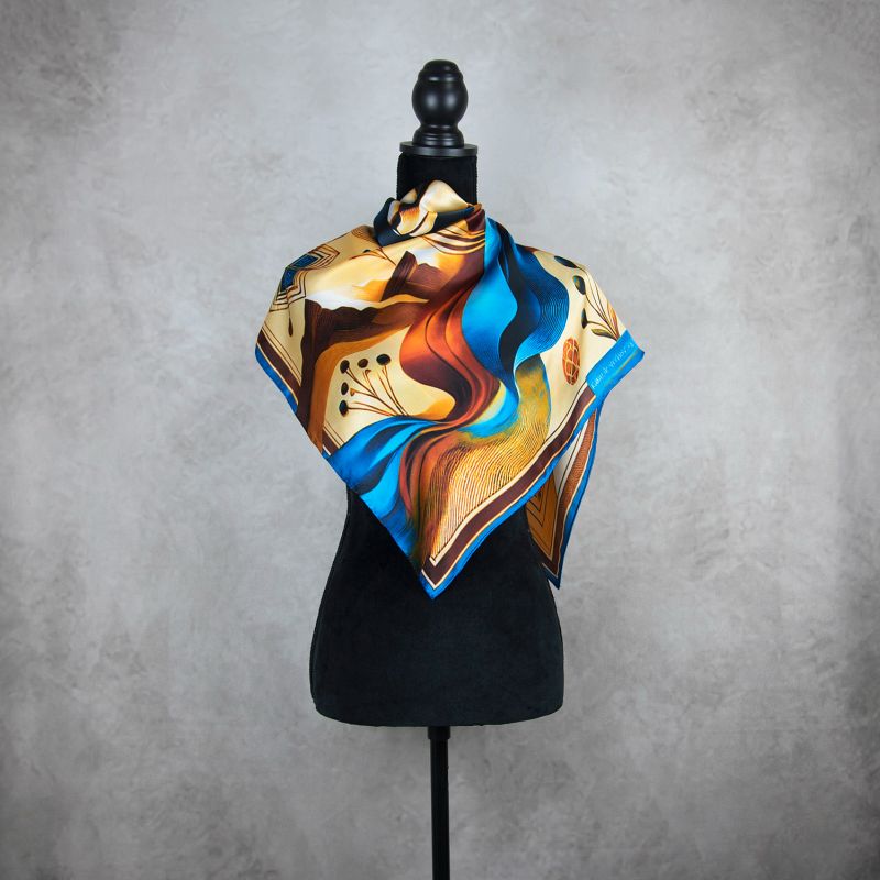 Módna hodvábna šatka KAMZÍK - MODRÝ, 90 x 90cm