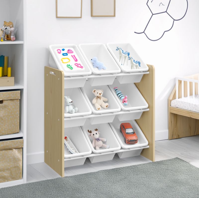 Regál na hračky, prírodná-biela