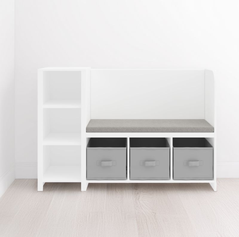 Regál s lavičkou, biela-sivá