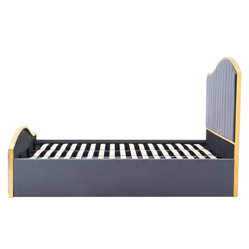 Posteľ s roštom, 160x200, tmavosivá Velvet látka-gold chróm zlatá