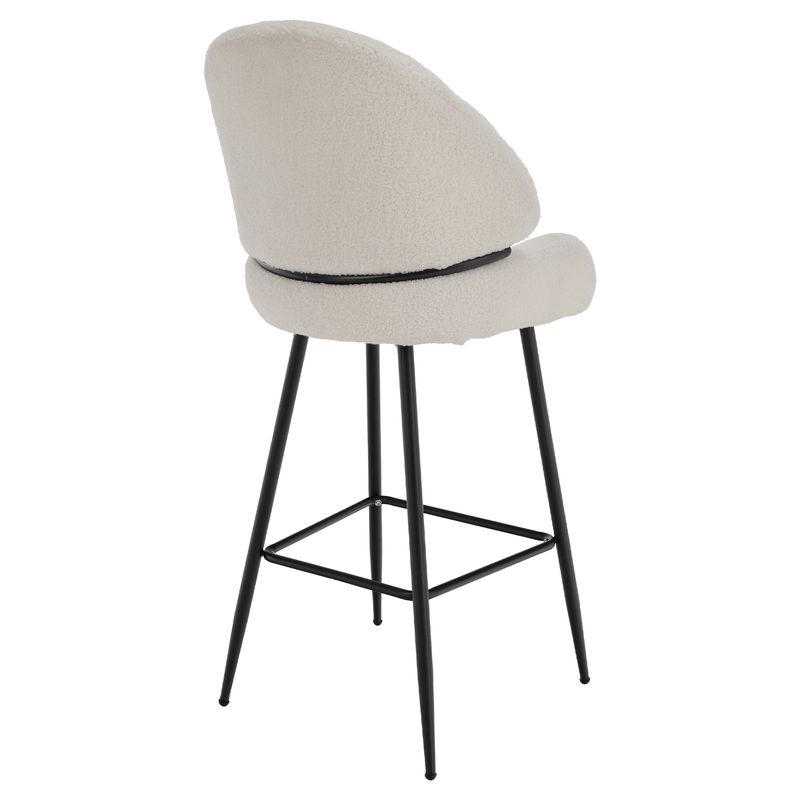 Barová stolička biela Bouclé látka -čierna