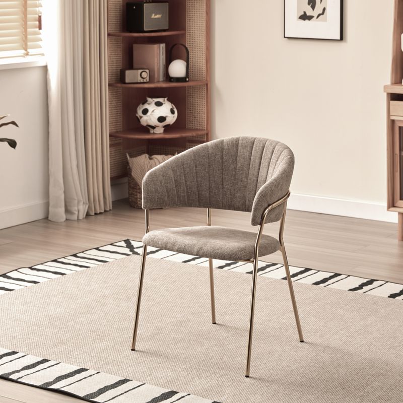 Dizajnové jedálenské kreslo, hnedá látka-gold chróm zlatý