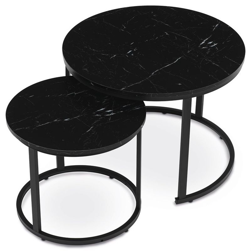 Stôl konferenčný okrúhly, set 2 ks, MDF doska, dekor čierny mramor