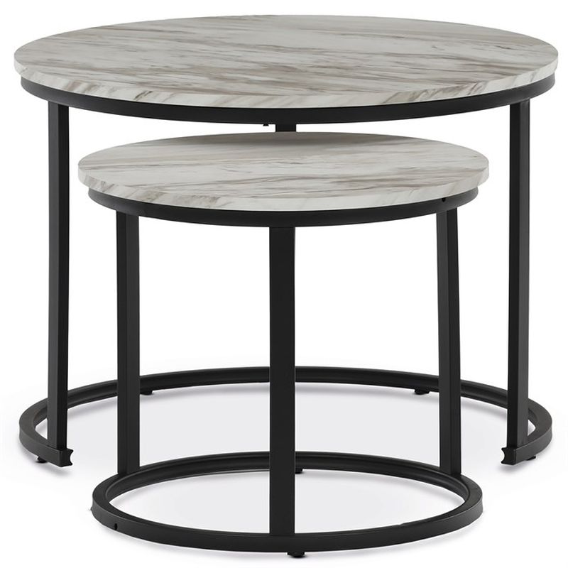 Stôl konferenčný okrúhly, set 2 ks, MDF doska, dekor biely mramor