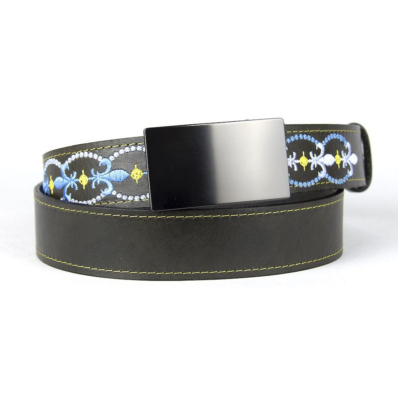 Limitovaný kožený opasok s výšivkou a brzdovou prackou, 130 cm, typ11