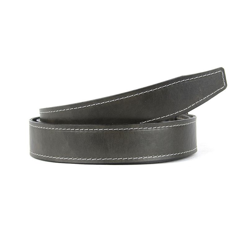 Kožený remeň pre opasky s brzdovou prackou, olivový s bielym prešívaním, šírka 3,5 cm