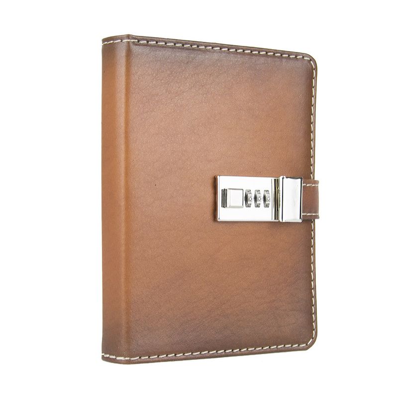 Kožený zápisník MIDDLE so zámkom, svetlo hnedý, ručne tieňovaný