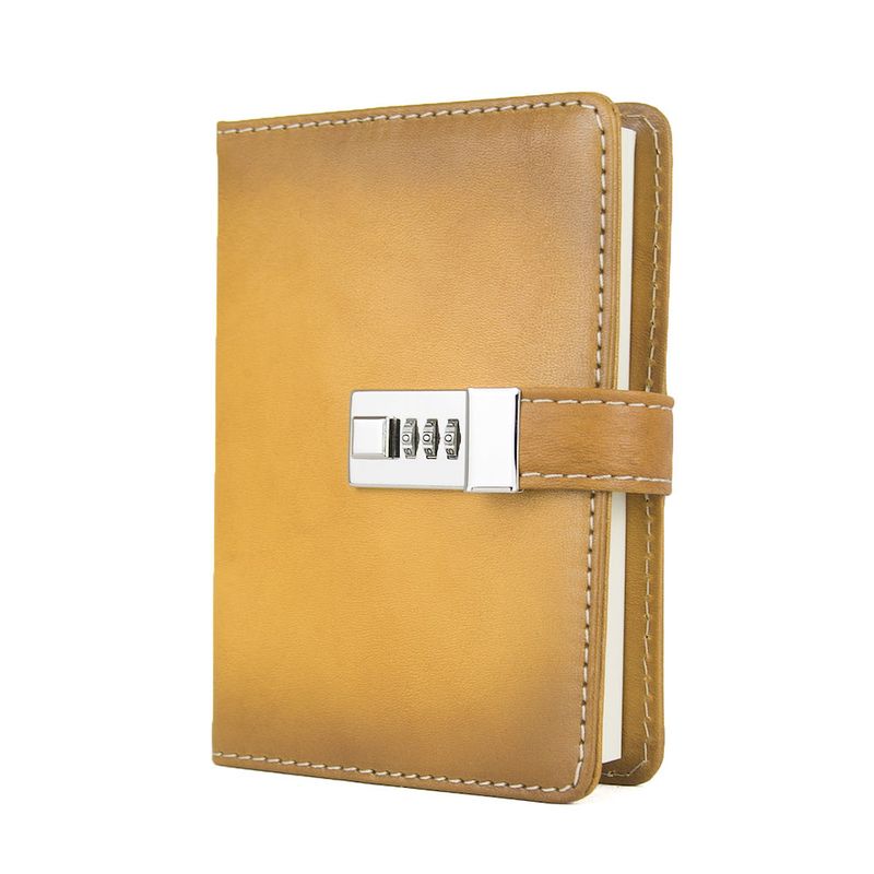 Kožený zápisník MIDDLE so zámkom, svetlo žltý, ručne tieňovaný