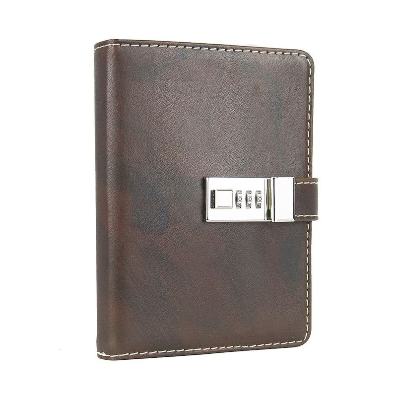 Kožený zápisník MIDDLE so zámkom, tmavo hnedý, ručne tieňovaný