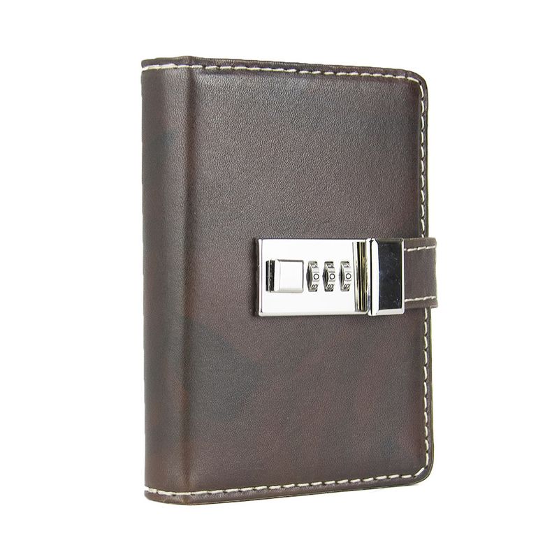 Kožený zápisník MINI so zámkom, tmavo hnedý, ručne tieňovaný