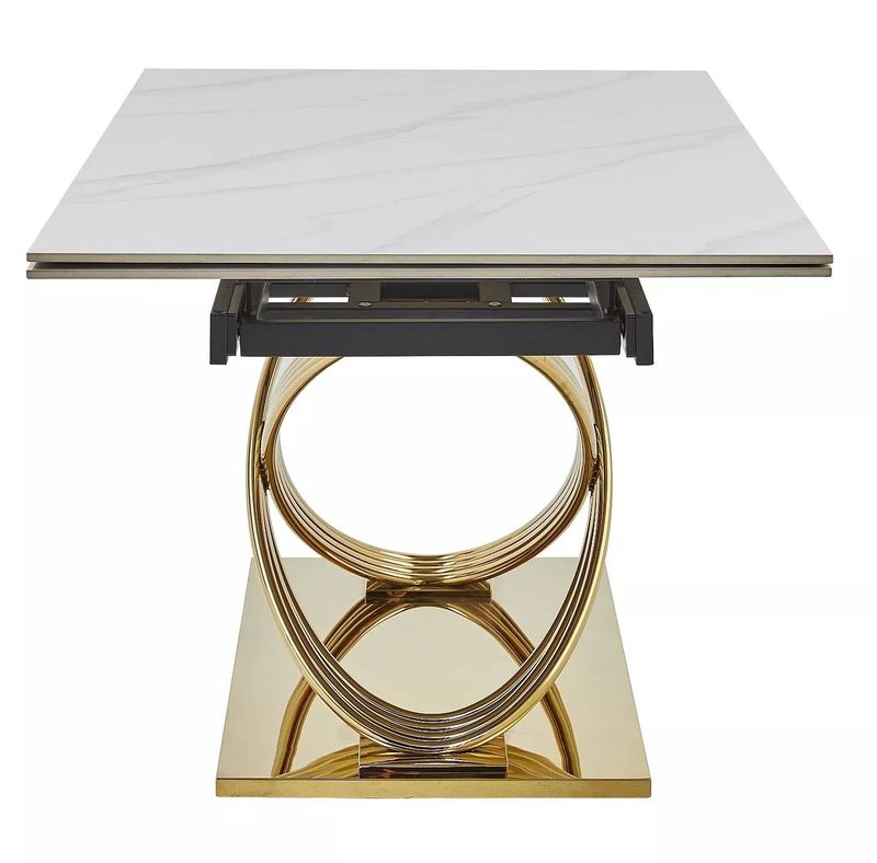 Nadčasový jedálenský stôl rozkladací, zlatá-biela keramika efekt mramoru