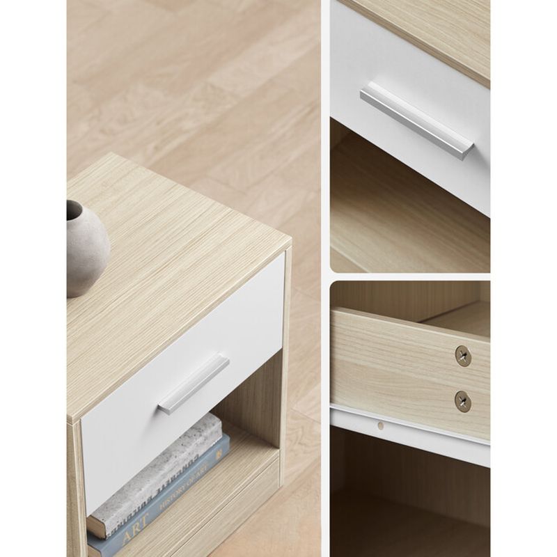 Súprava dvoch nočných stolíkov béžových s bielymi čelami zásuviek