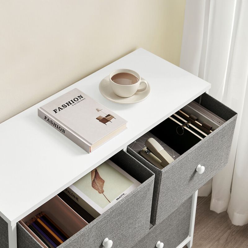 Komoda so 6 látkovými zásuvkami, sivá-biela