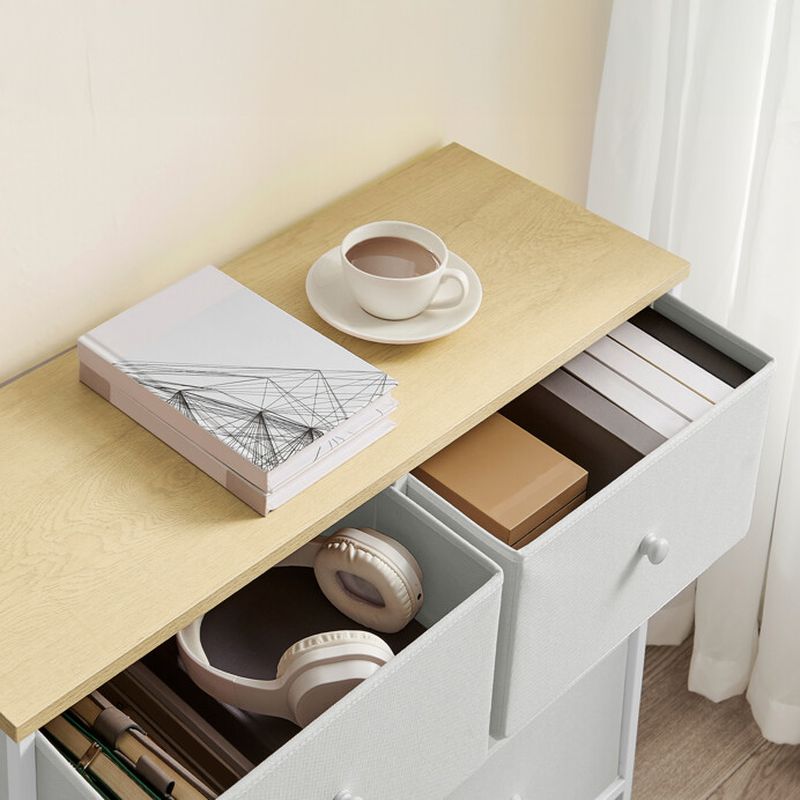 Komoda so 6 látkovými zásuvkami, biela-buk