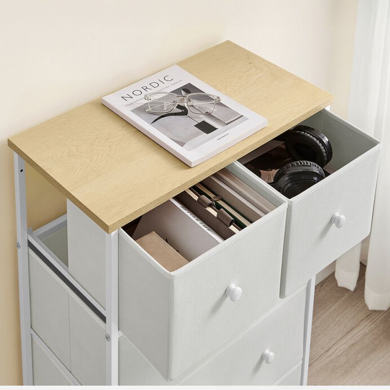 Komoda s 5 látkovými zásuvkami, biela-buk