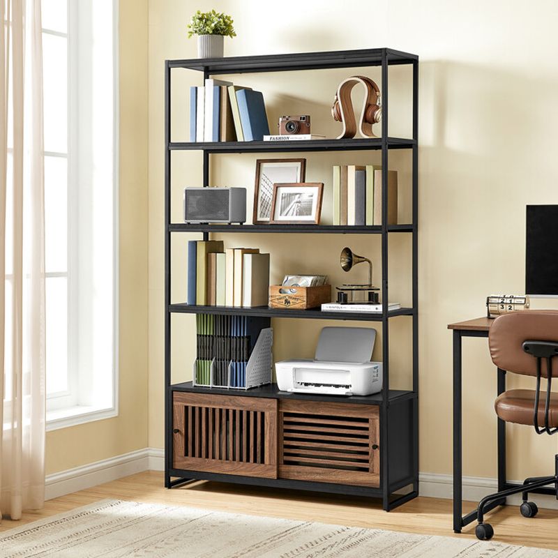 Regál s policami a skrinkou, čierny rám-Old wood