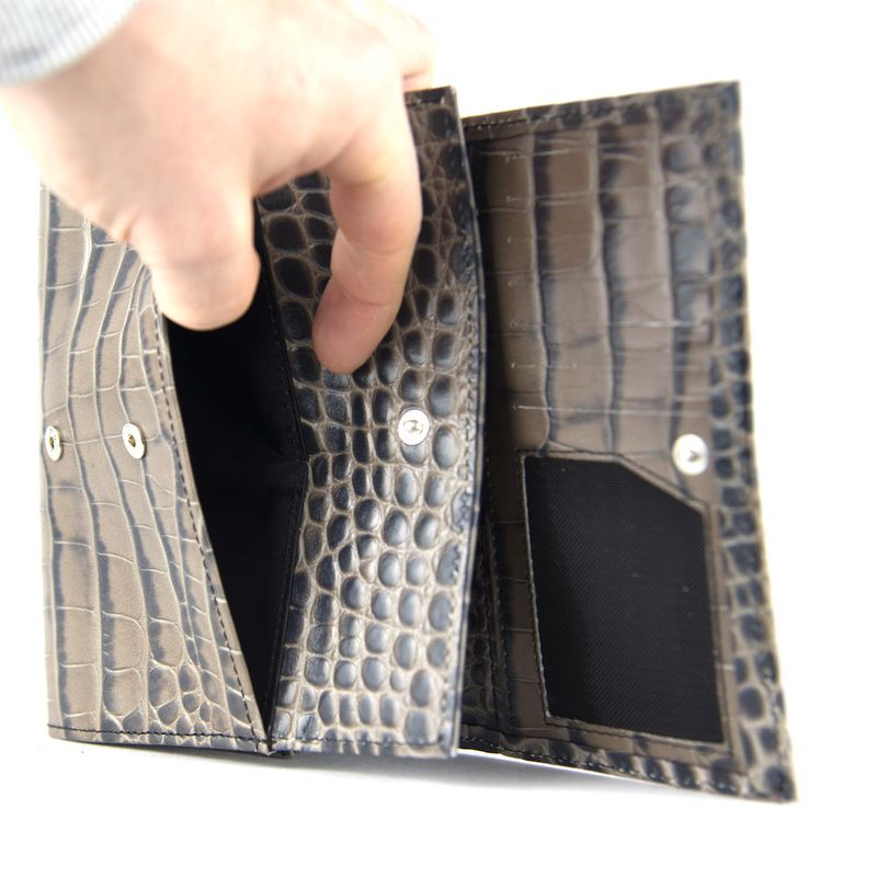 Dámska luxusná kožená peňaženka so vzorom krokodílej kože, šedá