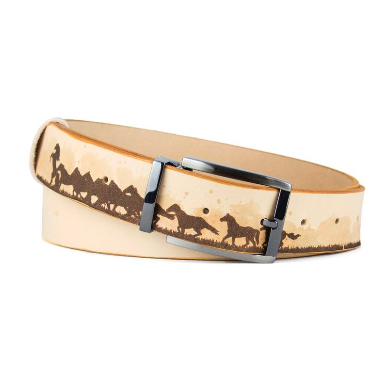 Maľovaný a gravírovaný kožený opasok – Kone, 139 cm, Limitovaná edícia 03