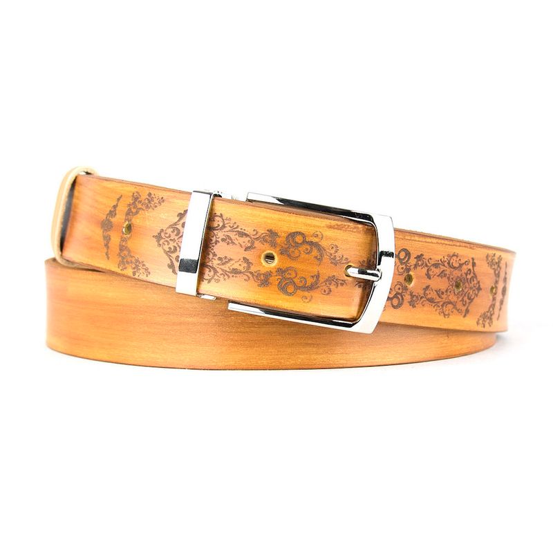 Maľovaný a gravírovaný kožený opasok – Ornament, 138 cm, Limitovaná edícia 04