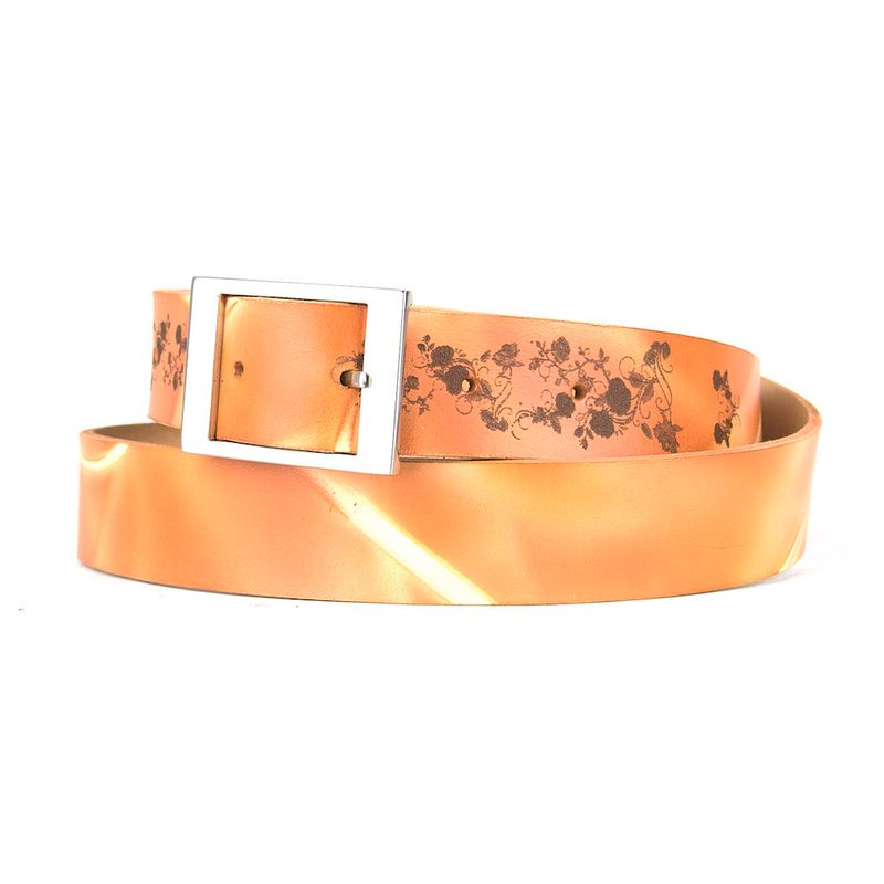 Maľovaný a gravírovaný kožený opasok – Kvety, 137 cm, Limitovaná edícia 02