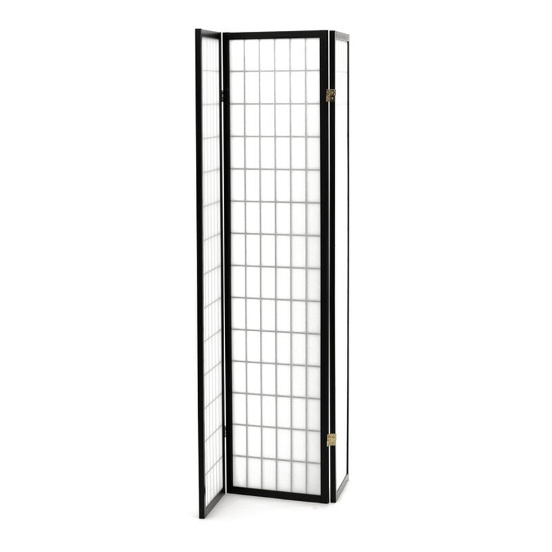 Štýlový 3-dielny paraván s drevenou konštrukciou v čiernej farbe