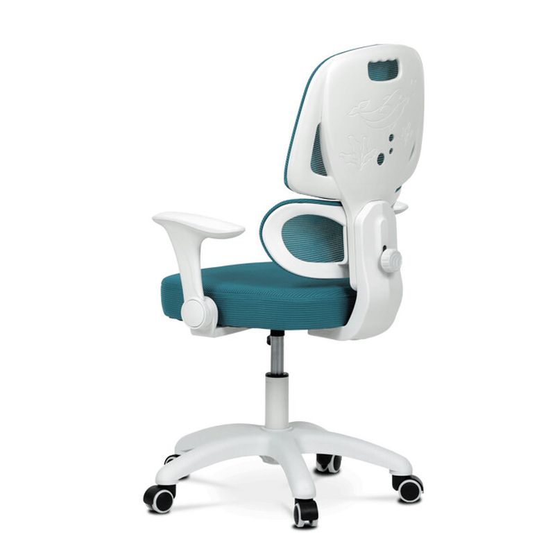 Detská stolička, výškovo nastaviteľná, modrá sieťovina, biely plast