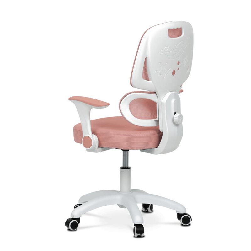 Detská stolička, výškovo nastaviteľná, ružová sieťovina, biely plast