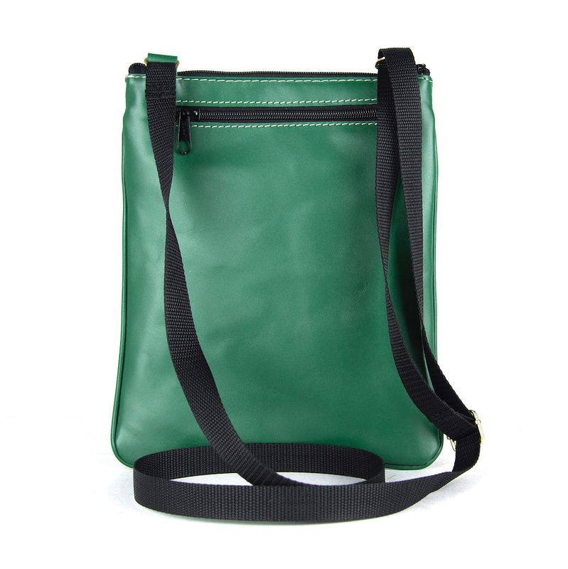 Crossbody kožená taška s dekoračným prešívaním v zelenej farbe