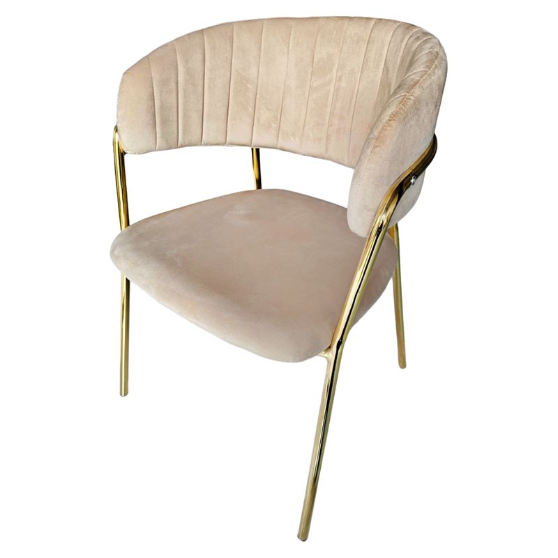 Dizajnové jedálenské kreslo, béžová Velvet látka-gold chróm zlatý