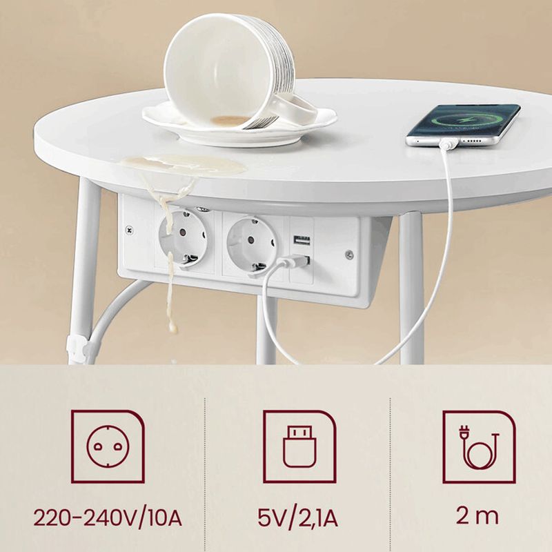 Odkladací stolík s USB 45x45x50 cm, MDF biela