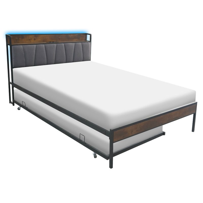 Posteľ s roštom a výsuvnou prístelkou, 140×200, čierna-sivá