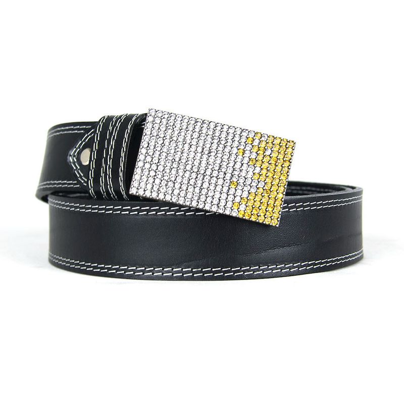 Unikátny čierny opasok z pravej kože SWAROVSKI YELLOW– ručná výroba na Slovensku