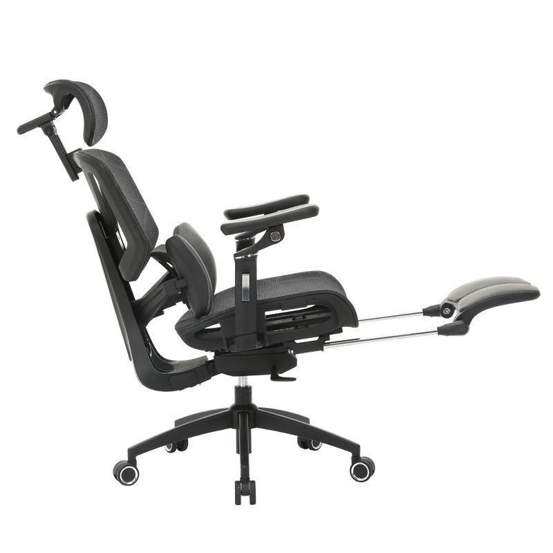 Kancelárske kreslo s výsuvnou podnožou, sieťovina, tmavosivá-čierna