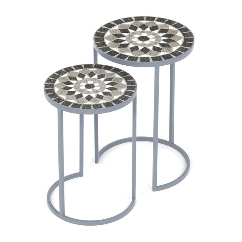 Set 2 ks stojanov na kvety, s keramickou mozaikou, sivé