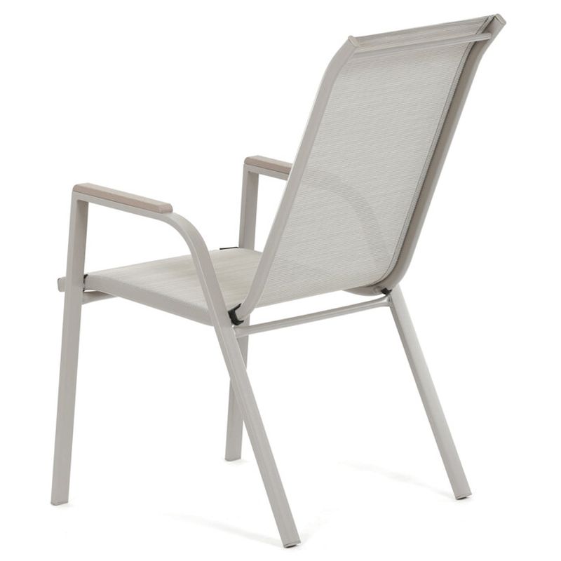 Záhradná stolička béžová s kovovou konštrukciou a sieťovinou