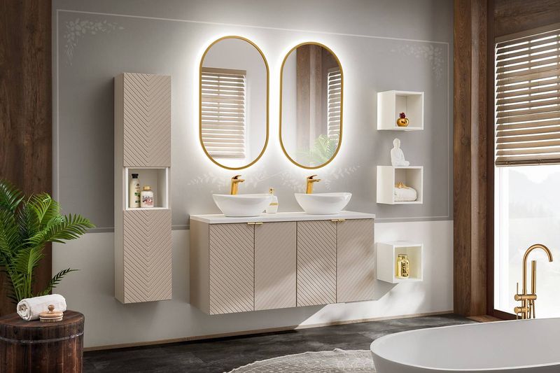 Vysoká kúpeľňová skrinka 80-03-2D, kašmír mat, 2x dvierka