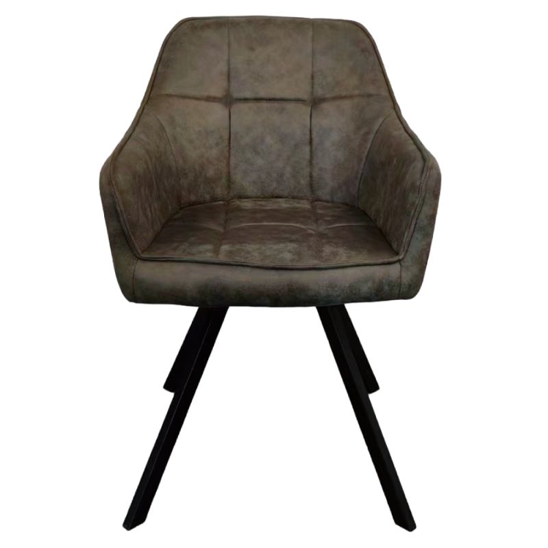 Pohodlné otočné prešívané jedálenské kreslo, zelená látka, kov čierny