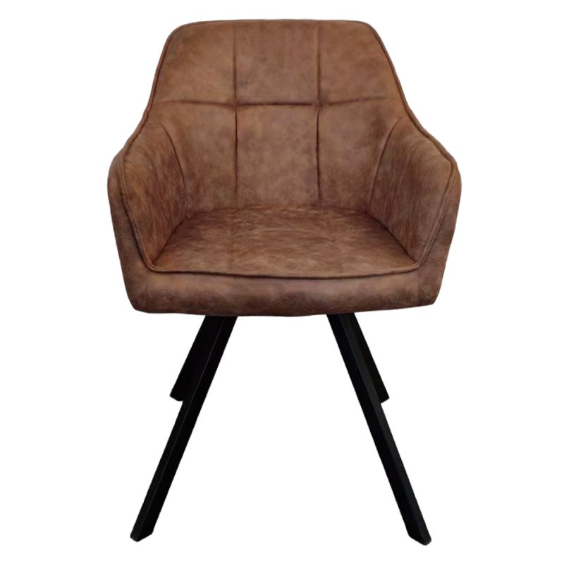 Pohodlné otočné prešívané jedálenské kreslo, tmavohnedá látka, kov čierny