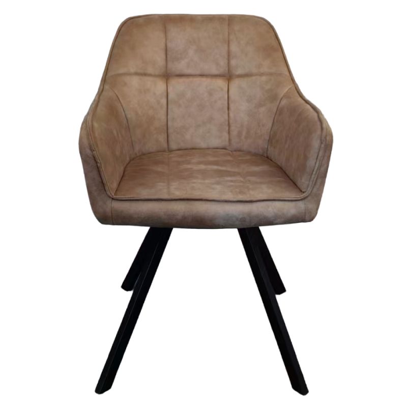 Pohodlné otočné prešívané jedálenské kreslo, sivohnedá látka, kov čierny